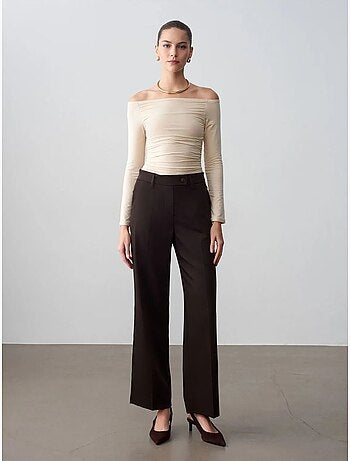 Pantalon tissé à jambes larges, taille mi-haute dilvin