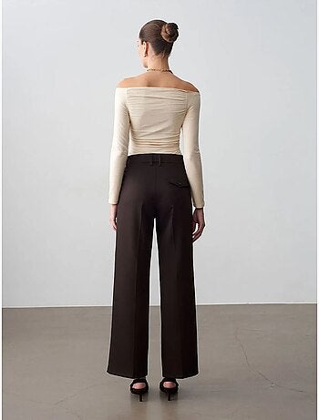 Pantalon tissé à jambes larges, taille mi-haute dilvin