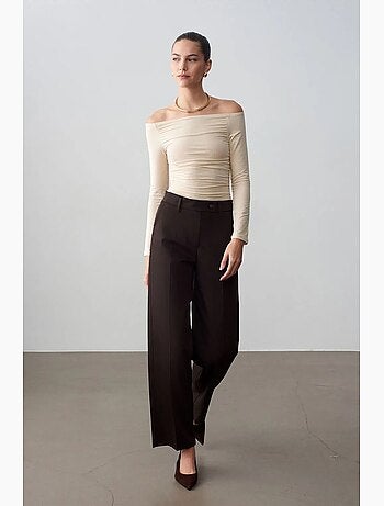 Pantalon tissé à jambes larges, taille mi-haute dilvin
