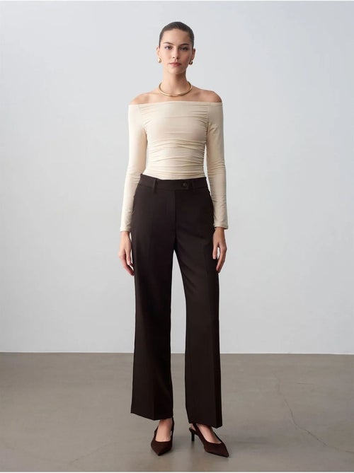 Pantalon tissé à jambes larges, taille mi-haute dilvin - Kiabi Pantalon tissé à jambes larges, taille mi-haute dilvin - Kiabi