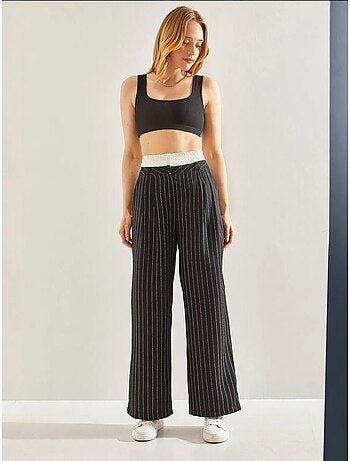 Pantalon tissé à rayures avec détail contrasté à la taille lucci