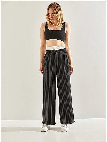 Pantalon tissé à rayures avec détail contrasté à la taille lucci