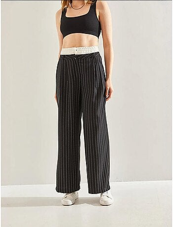 Pantalon tissé à rayures avec détail contrasté à la taille lucci