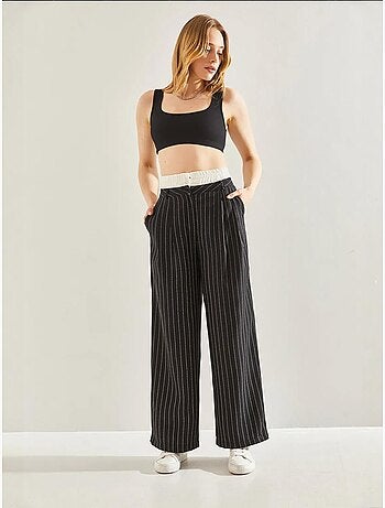 Pantalon tissé à rayures avec détail contrasté à la taille lucci