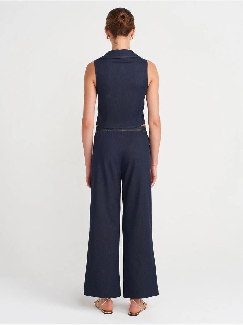 Pantalon tissé ample à taille coulissée dilvin Bleu marine - Kiabi