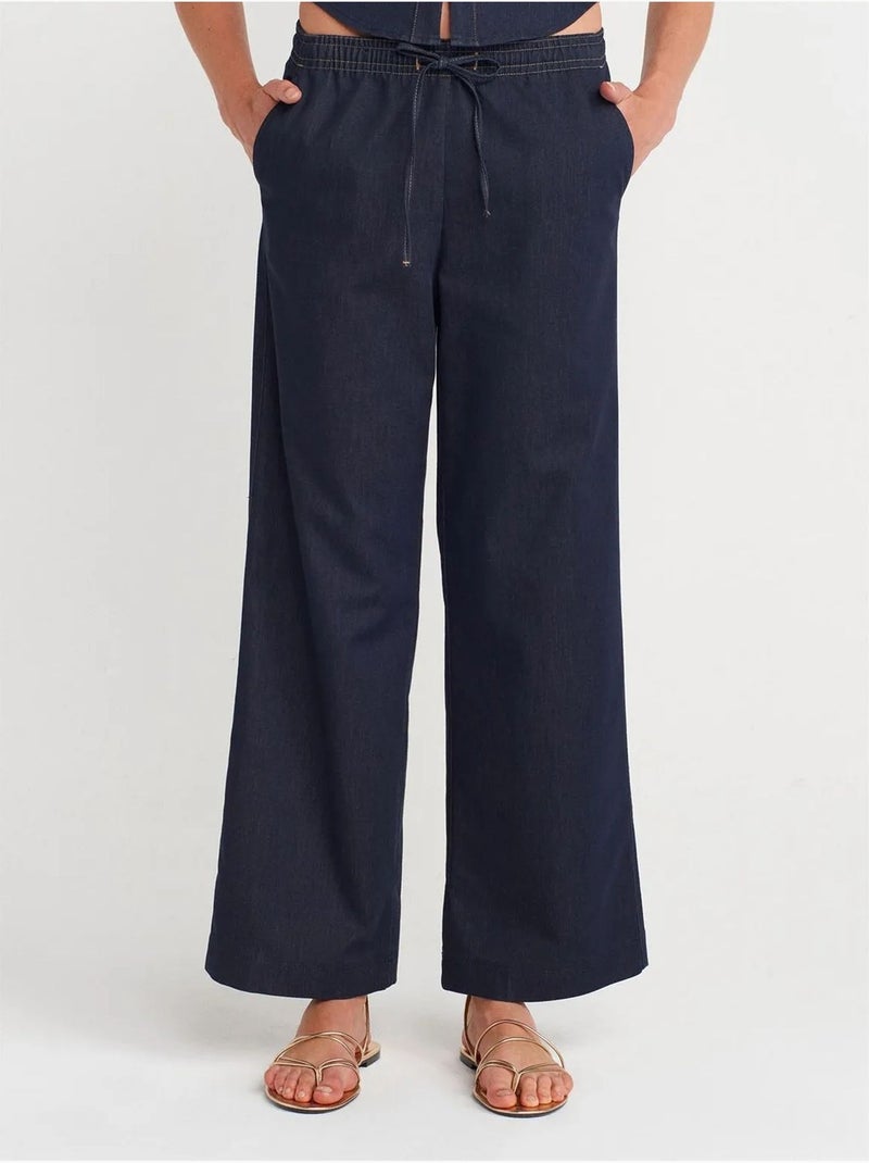 Pantalon tissé ample à taille coulissée dilvin Bleu marine - Kiabi