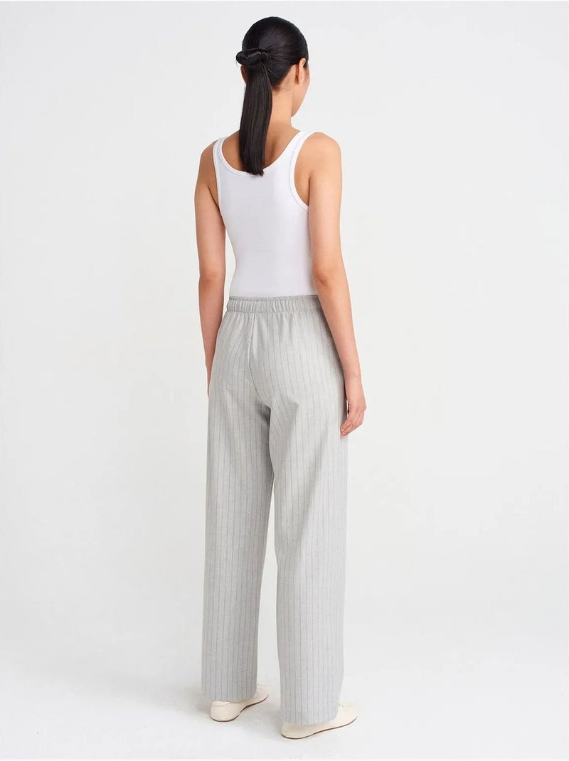 Pantalon tissé rayé à jambe large dilvin Gris clair - Kiabi