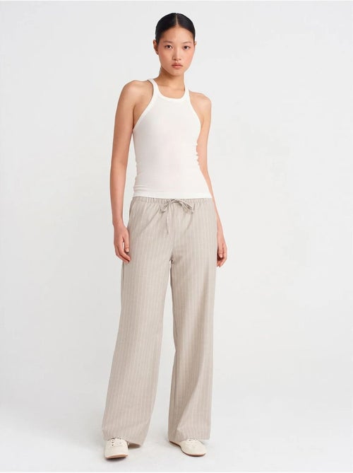 Pantalon tissé rayé à jambe large dilvin - Kiabi Pantalon tissé rayé à jambe large dilvin - Kiabi