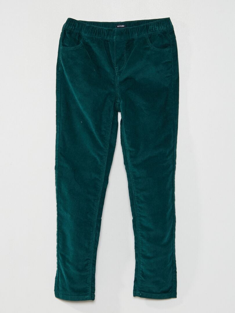 Pantalon tregging en velours vert gris - Kiabi
