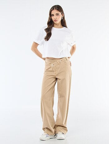 Pantalon twill ouverture asymétrique
