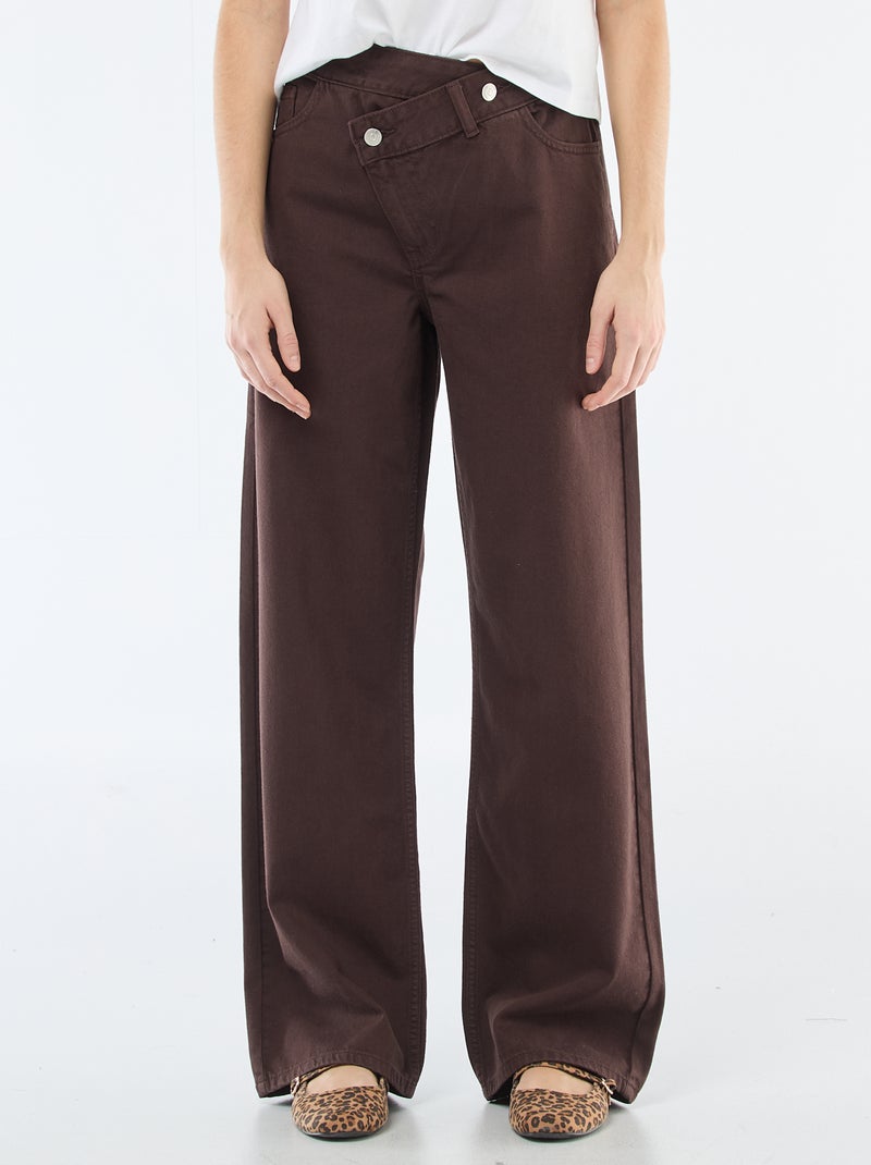 Pantalon twill ouverture asymétrique Marron - Kiabi