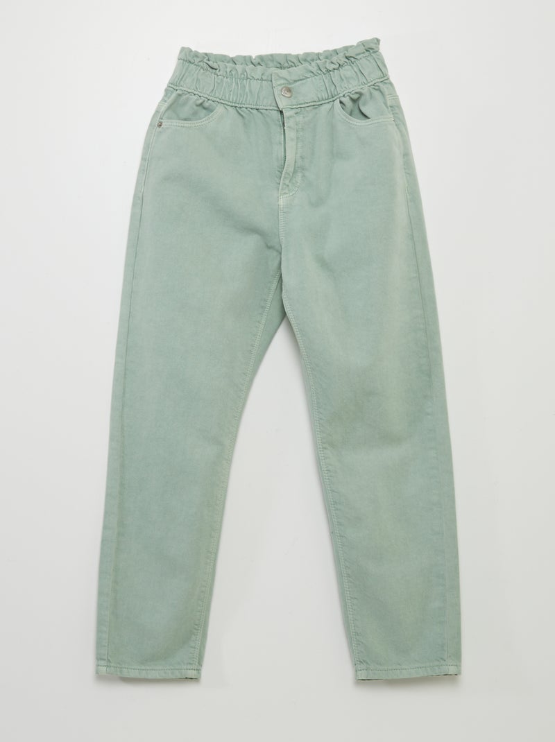 Pantalon twill volantée à la ceinture Vert - Kiabi