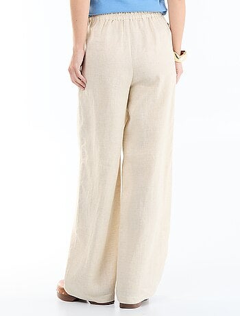 Pantalon uni en lin coupe large