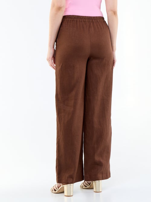 Pantalon uni en lin coupe large - Kiabi