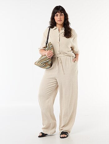 Pantalon uni en lin mélangé