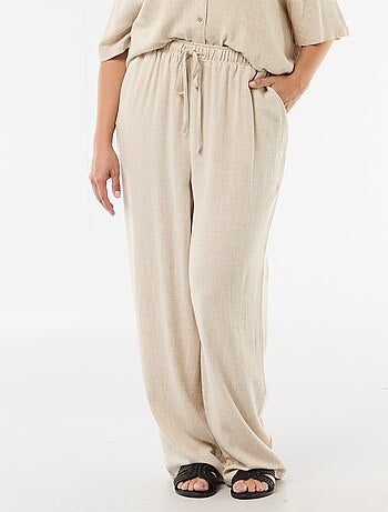 Pantalon uni en lin mélangé