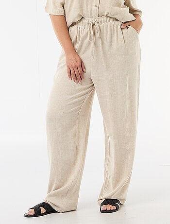 Pantalon uni en lin mélangé