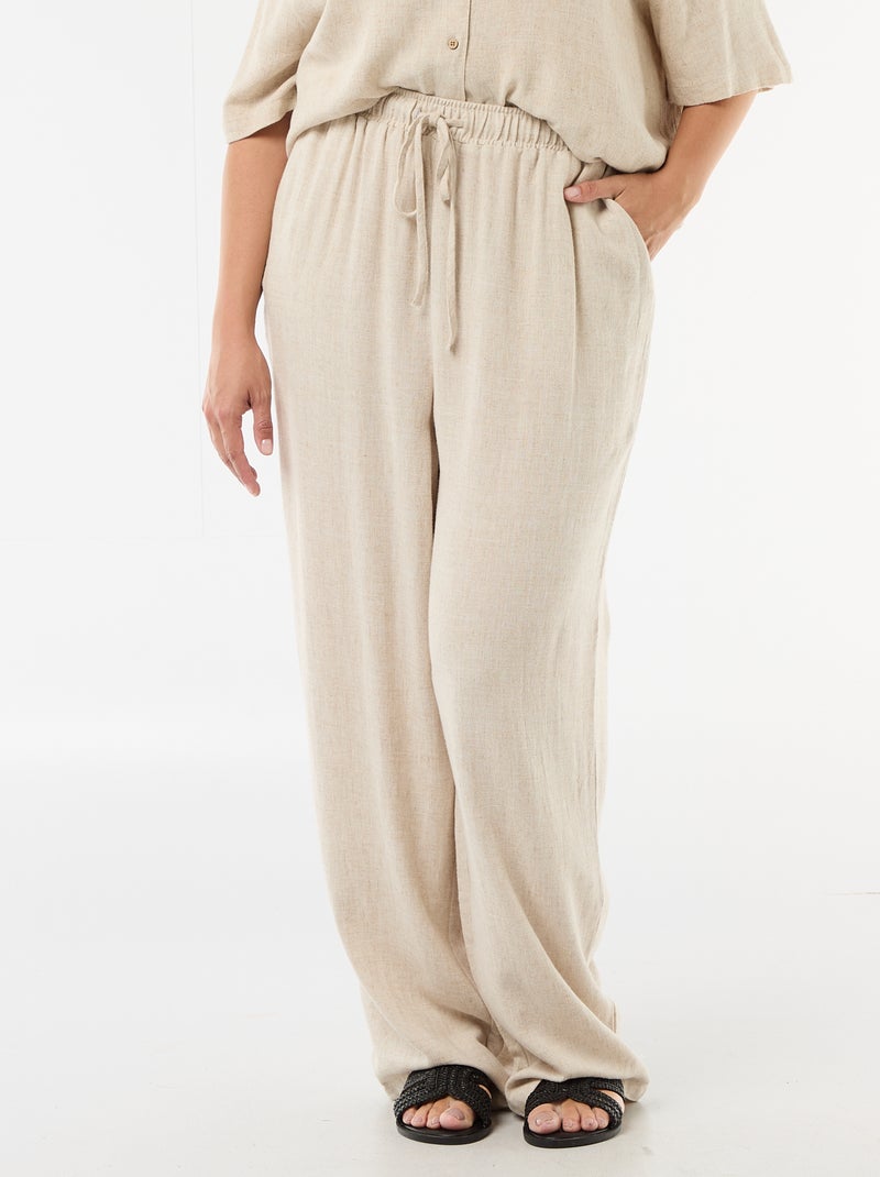 Pantalon uni en lin mélangé Beige - Kiabi