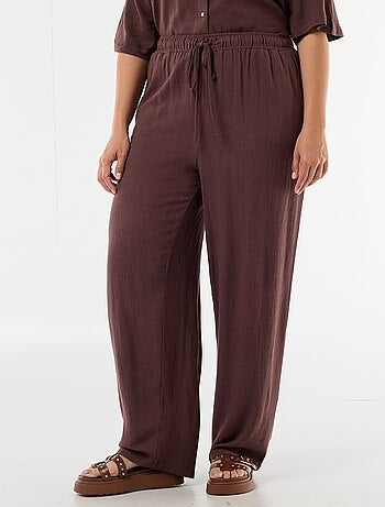 Pantalon uni en lin mélangé