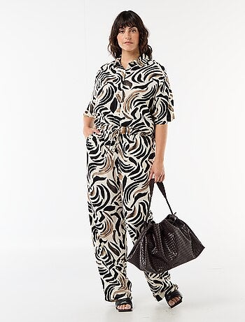 Pantalon uni en lin mélangé