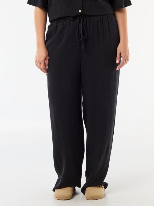 Pantalon uni en lin mélangé - Kiabi