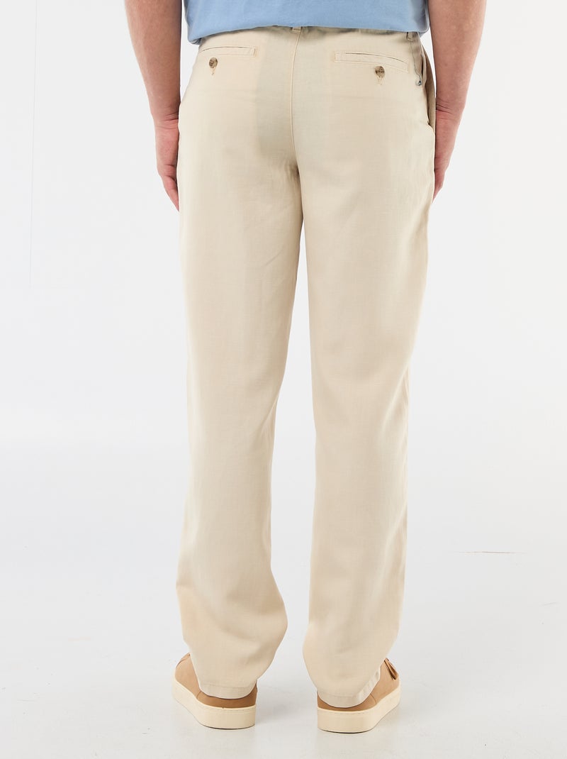 Pantalon uni en matière légère et douce Beige - Kiabi