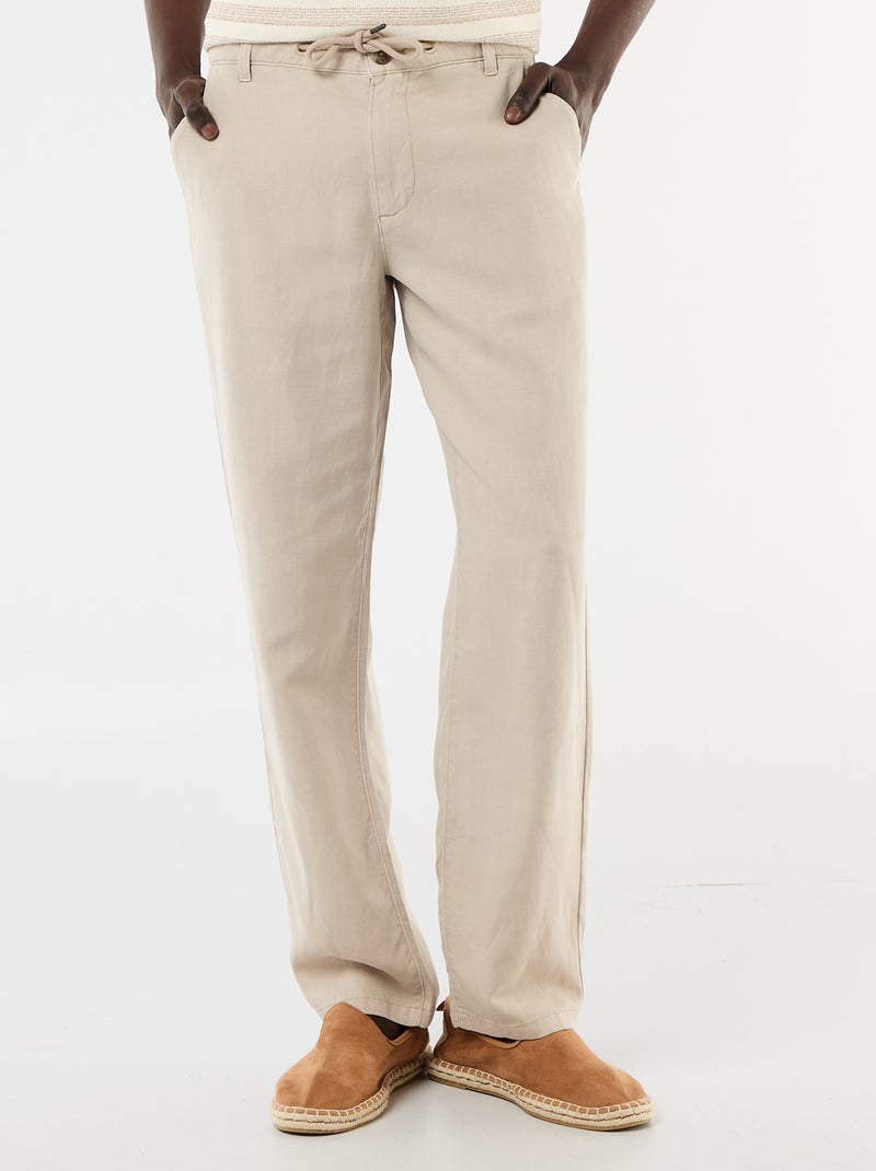 Pantalon uni en matière légère et douce Beige - Kiabi