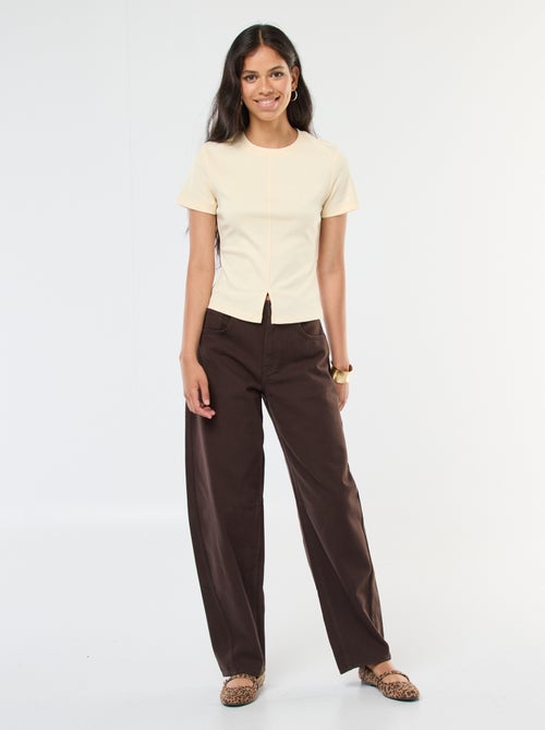 Pantalon uni en twill à taille haute - Kiabi