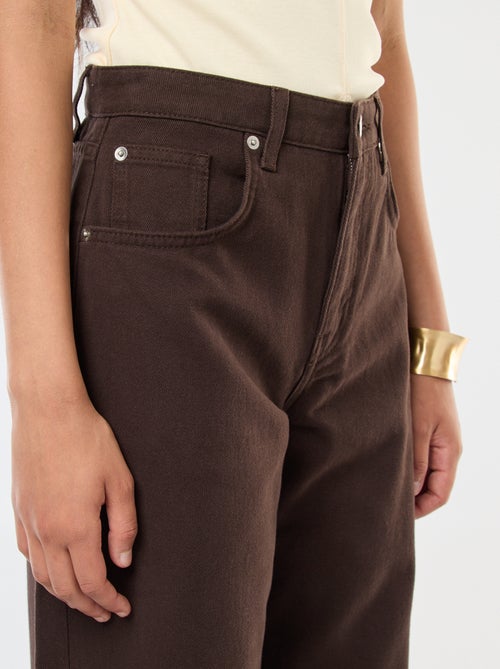 Pantalon uni en twill à taille haute - Kiabi