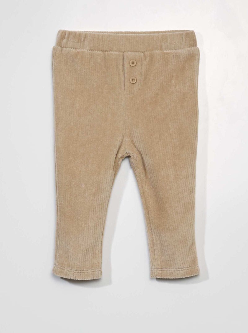 Pantalon uni en velours côtelé Beige - Kiabi