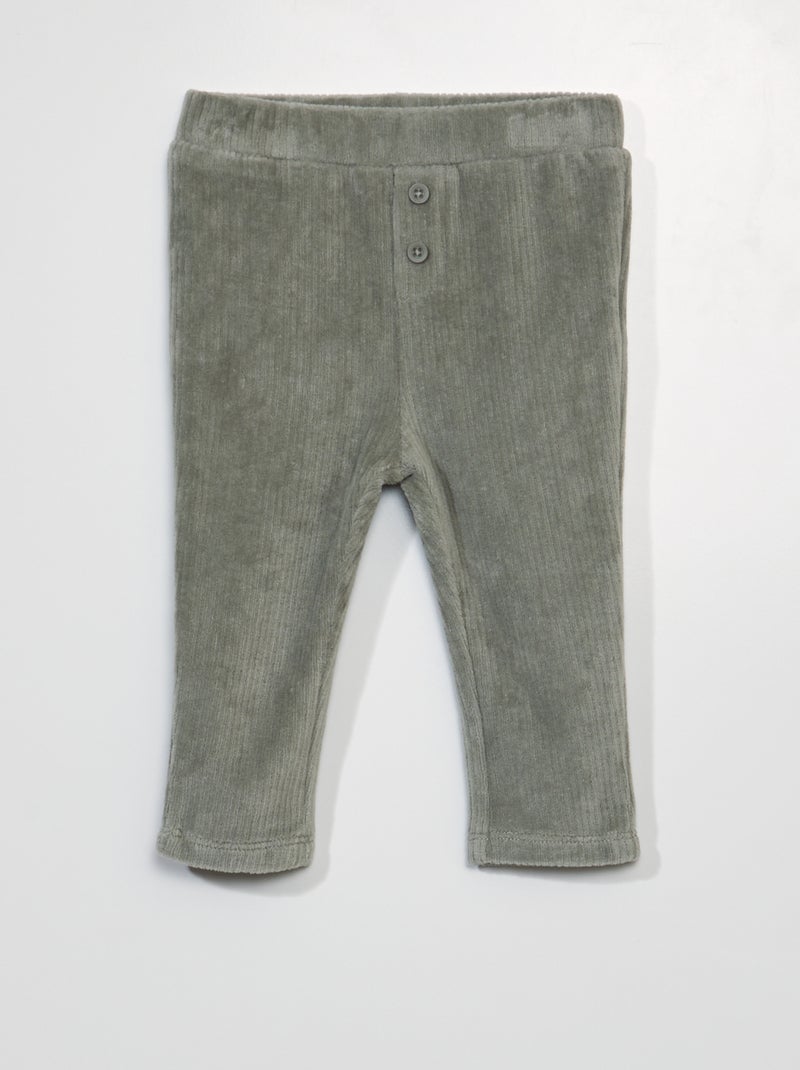Pantalon uni en velours côtelé Vert - Kiabi