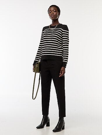 Pantalon uni femme en toile à taille standard