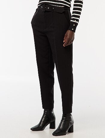 Pantalon uni femme en toile à taille standard