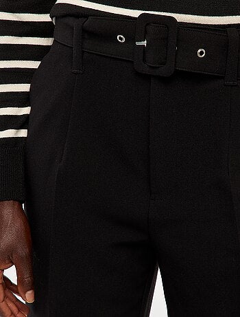 Pantalon uni femme en toile à taille standard