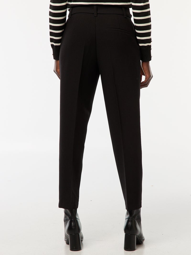 Pantalon uni femme en toile à taille standard Noir - Kiabi