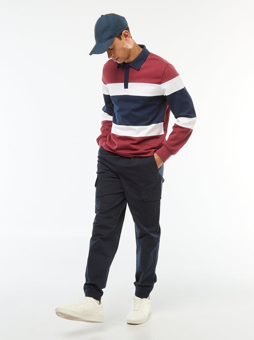 Pantalon uni multipoches avec taille élastiquée - Kiabi