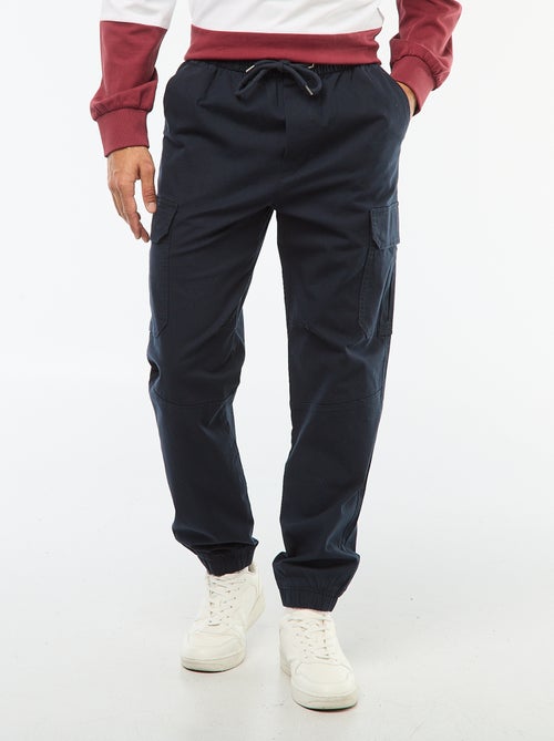 Pantalon uni multipoches avec taille élastiquée - Kiabi