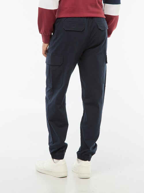 Pantalon uni multipoches avec taille élastiquée - Kiabi