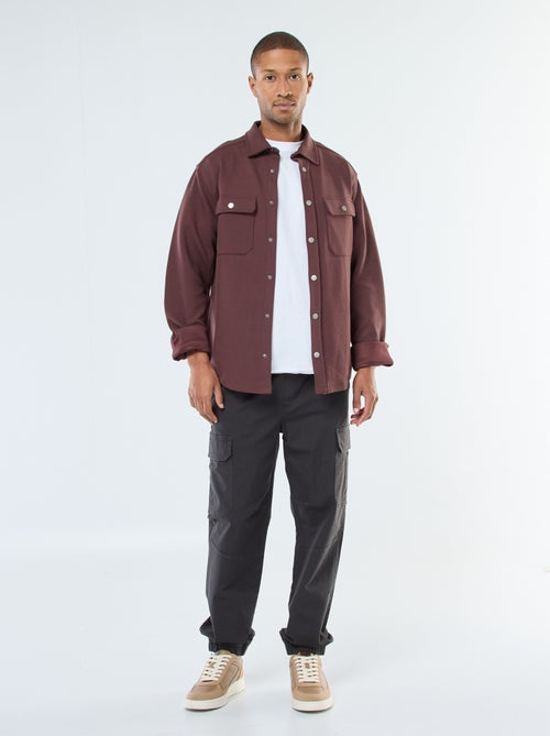 Pantalon uni multipoches avec taille élastiquée - Kiabi