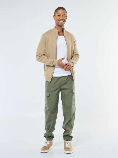 Pantalon uni multipoches avec taille élastiquée - Kiabi