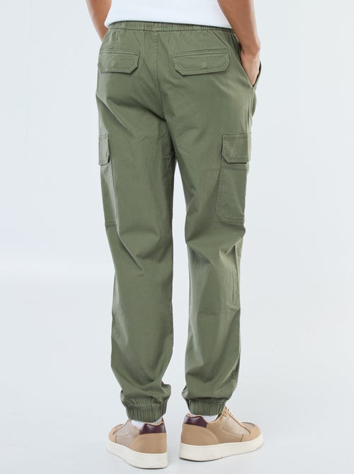 Pantalon uni multipoches avec taille élastiquée - Kiabi