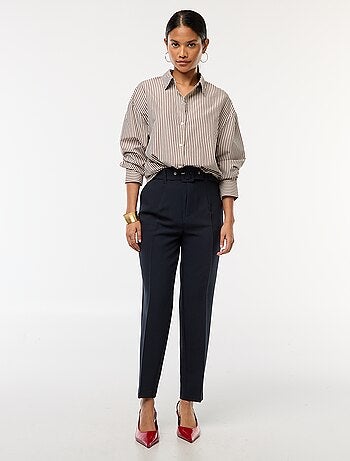 Pantalon uni femme en toile à taille standard