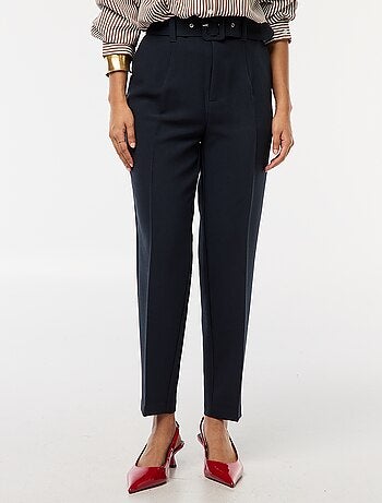 Pantalon uni femme en toile à taille standard