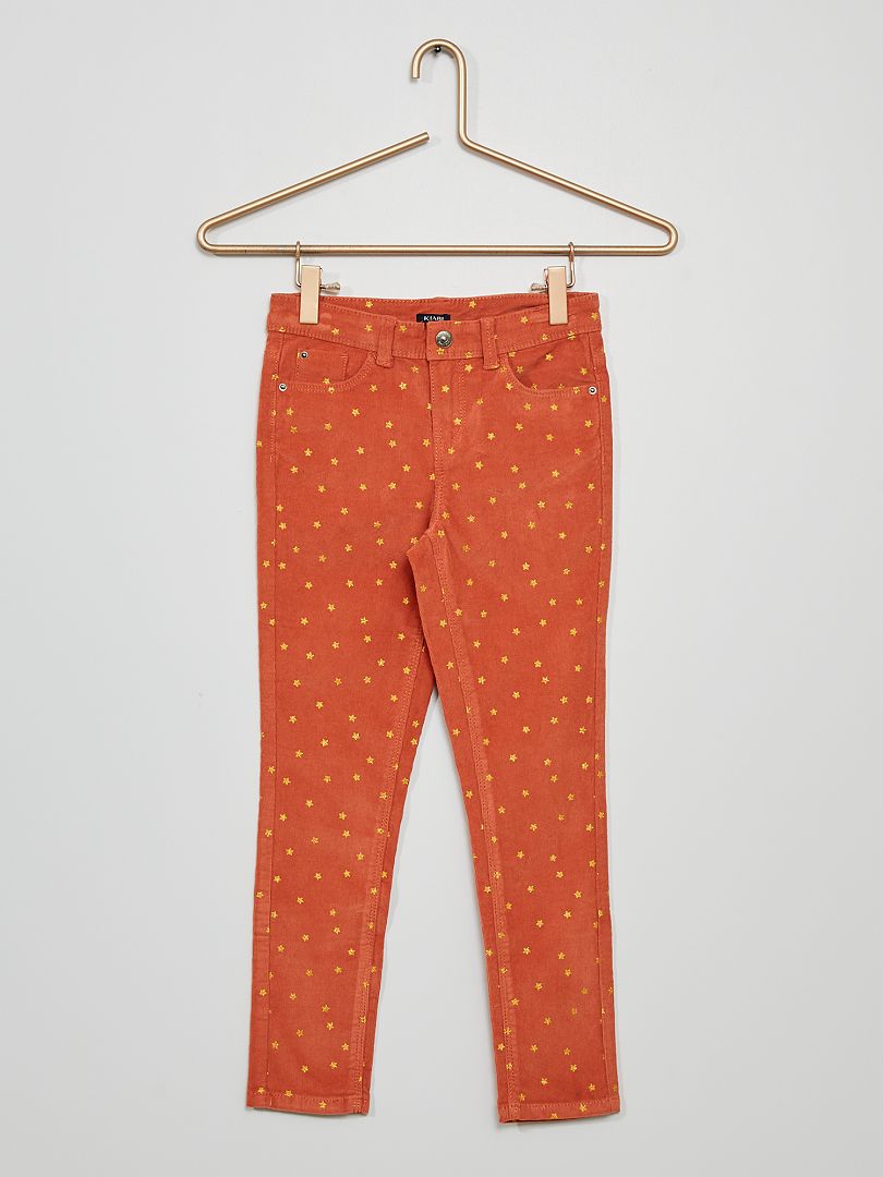 Pantalon velours à motifs orange - Kiabi