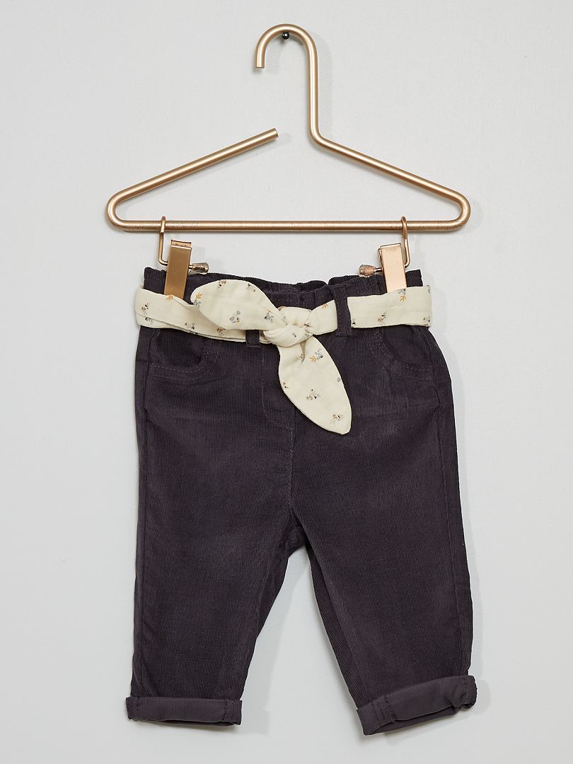 Pantalon velours + ceinture gris anthracite - Kiabi
