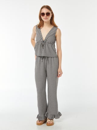 Pantalon vichy avec base volantée