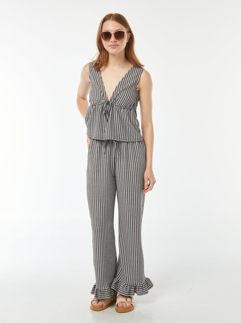 Pantalon vichy avec base volantée Noir - Kiabi