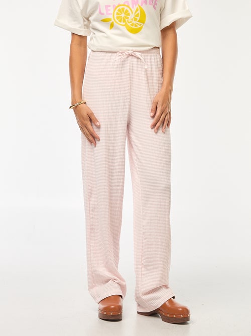 Pantalon vichy en maille gaufrée - Kiabi