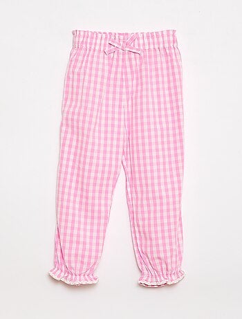 Pantalon vichy rose en popeline de coton