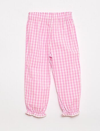 Pantalon vichy rose en popeline de coton